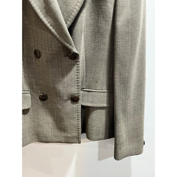 MAX MARA Italy VNTG Tan Brown Plaid Wool Silk Blend Double Breasted Blazer sz 14 - Picture 11 of 11